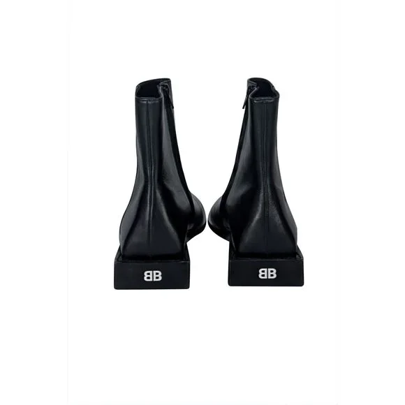 Balenciaga - Black Leather Square Toe & Heel Short Boot Sz 7 - Picture 5 of 5
